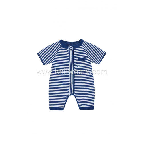 Boy's Girl's Knitted Stripe Buttoned Baby Short Romper